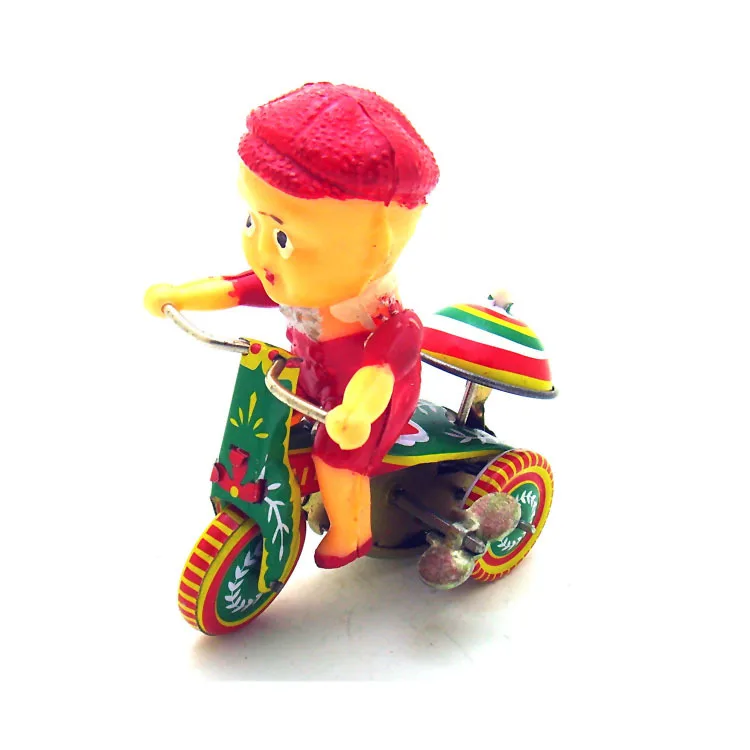 Children Riding Bike Wind Up Tin Toy Gift Room Decoration Baby