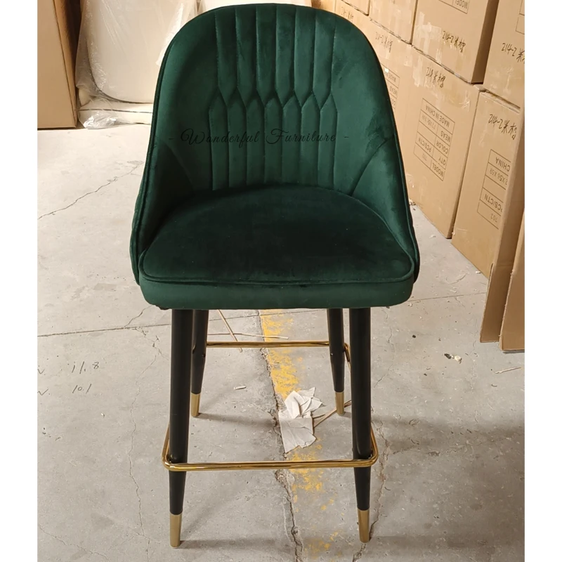 Popular Breakfast Bar Stools Velvet High Chair Iron Leg Gold Corner Custom China Black Color Bar Stool
