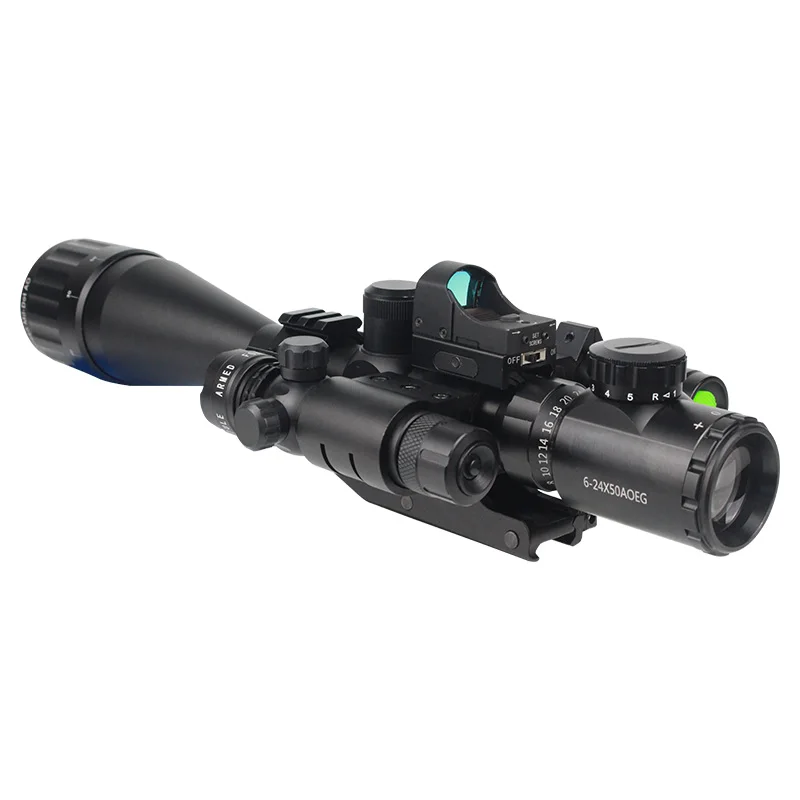 Super Cool 6-24x50+  Red Dot Sight +Laser Sight +Flash Light  Hunting Scope Combo Optical Scope Reflex Sight Scope