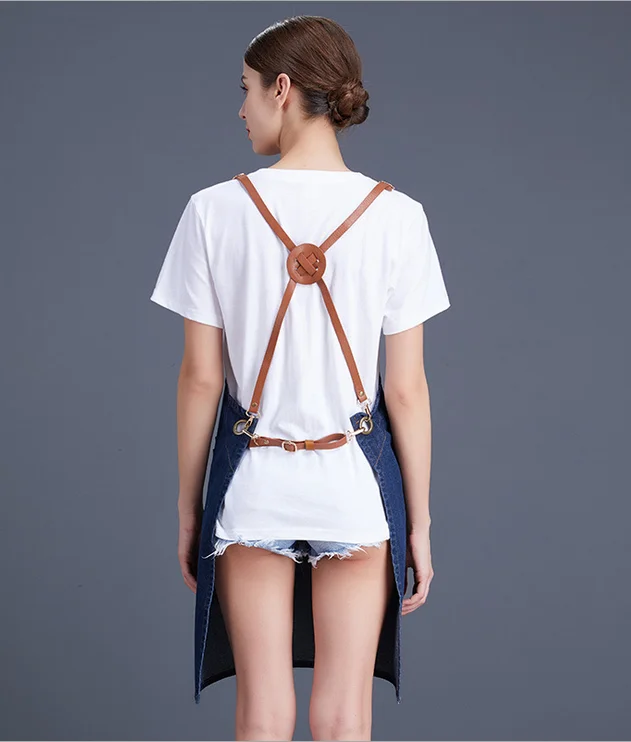 Cheap wholesale Denim apron custom logo printing fashion kitchen apron