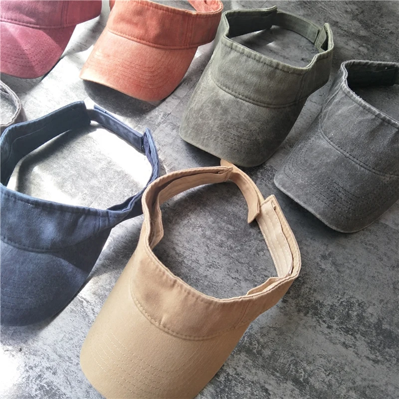 Wholesale Outdoor Adjustable Sun Visor Cap Golf Running Sports Women Custom Logo Wash Denim Sun Visor Hat