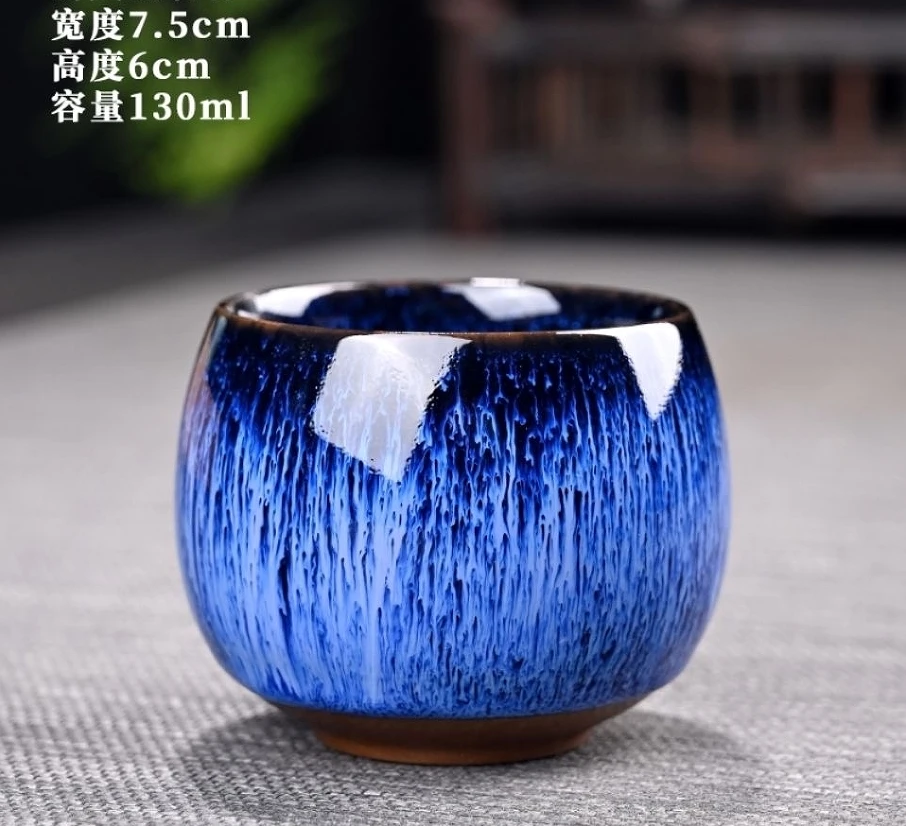 2024 Blue Color Glazed Ceramic Cup Tea Cup For Japanese Cuisine Sake Wine Retro Ceramic Tea Set Small Tea Cup