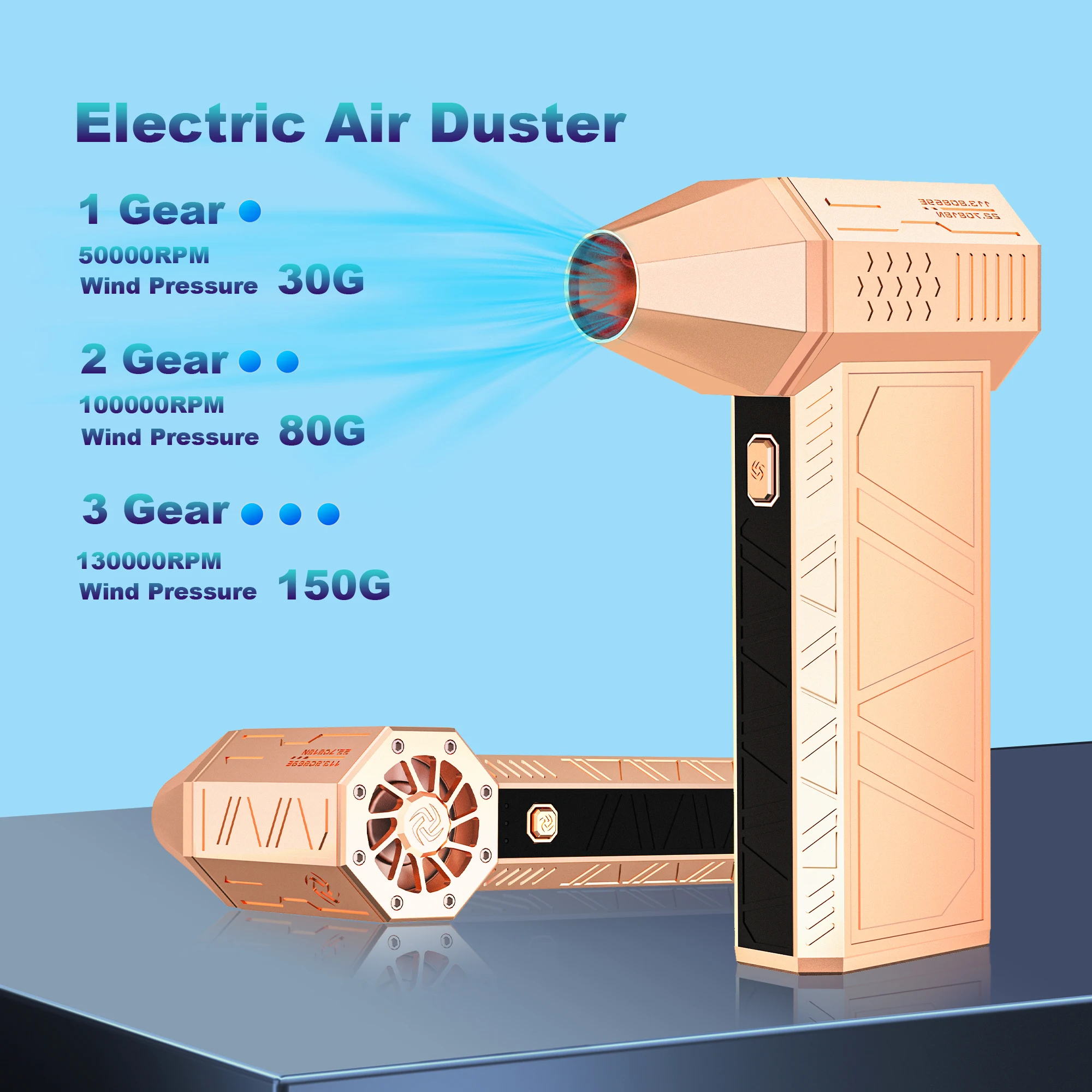 CCV Compressed Air Duster - 150000RPM Electric Air Duster for Cleaning Keyboard&PC 3 Gears Adjustable Rechargeable Cordless Jet