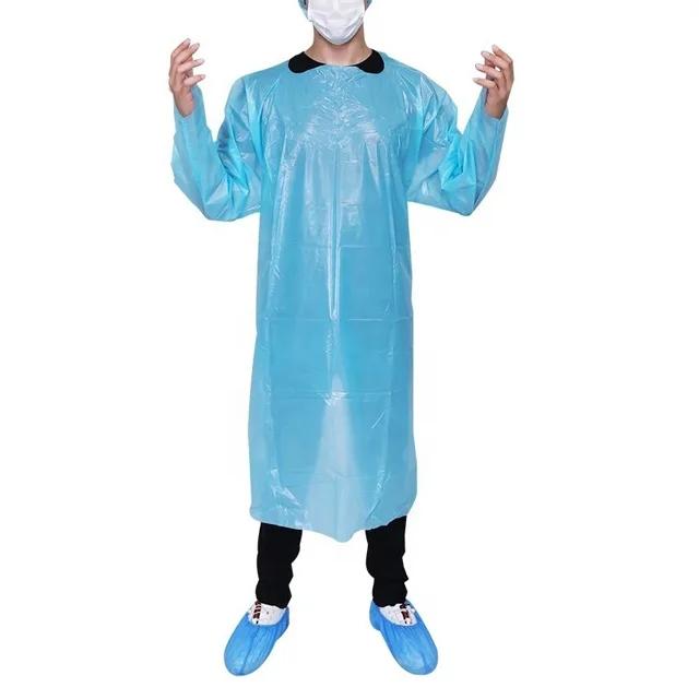 High quality disposable ASTM F739-12 CPE apron Biological PE/SMS Elastic cuffs cpe gown EN1073 water proof visit isolation gown