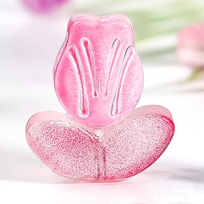 10mm diy transparent pink tulip flower leaf shape glass beads for jewelry making bracelet pendant tassel decoration