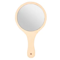 Wholesale  Wooden beauty salon hand-held cosmetic mirror Pocket Mirror With Handle bamboo
