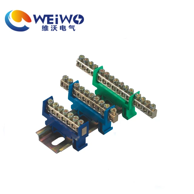 Used bus bar DIN rail 8, 10, 12, 15, 24 holes for Zero-sequence Cable Bus Brass Terminal Blocks