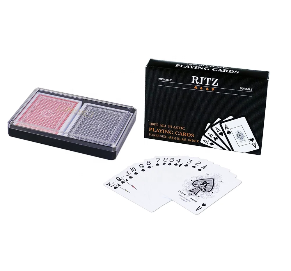 Custom Poker Size Ritz 100% Plastic Playing Cards Set in Plastic Case