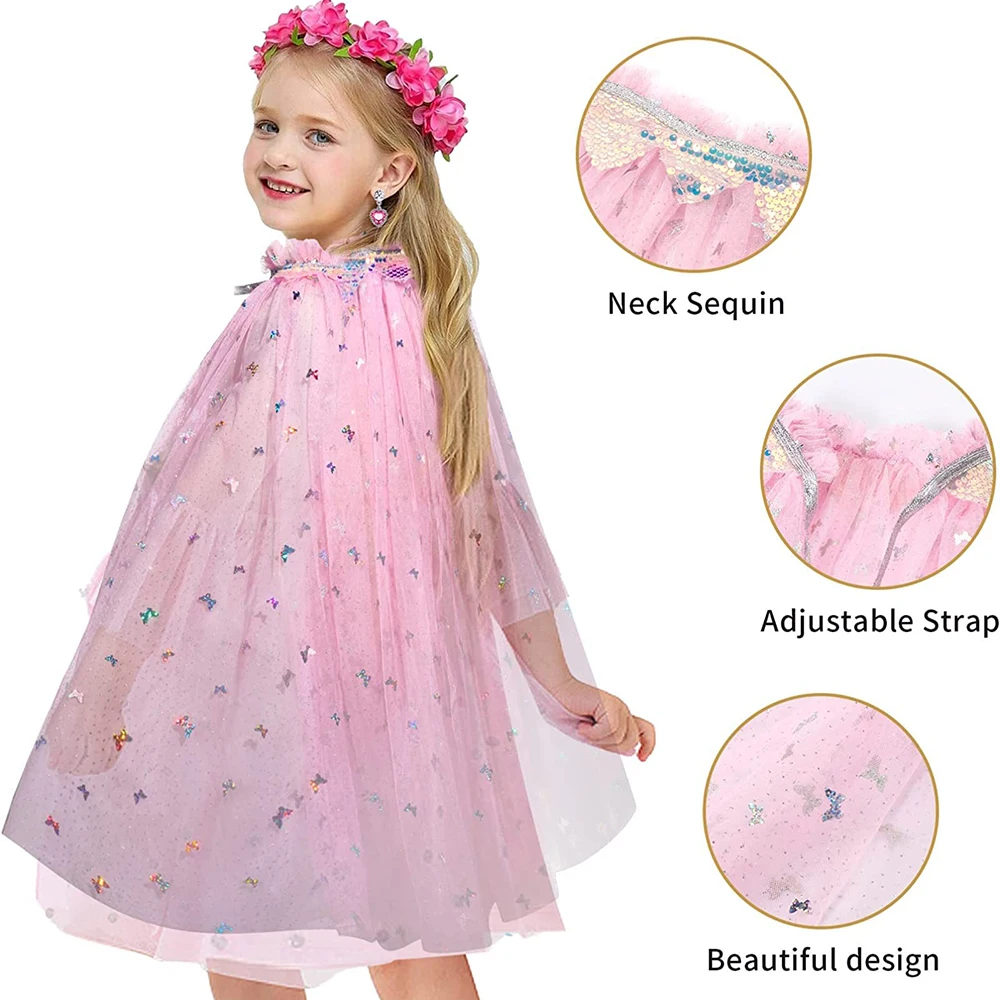 CM054 Wholesale Princess Fancy Dress Girls Sequin Cape Cloak Tiara Crown Magic Wand Necklace Earrings Bracelet Set