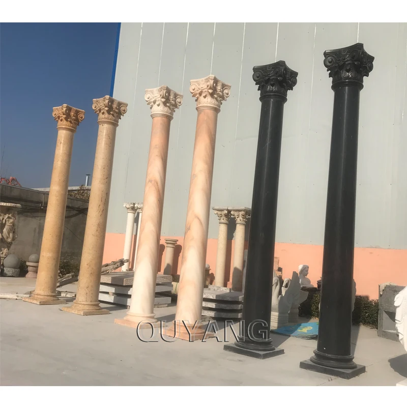QUYANG Large Outdoor Decorative House Natural Stone Sunset Red Marble Roman Pillars Column Molds for sale