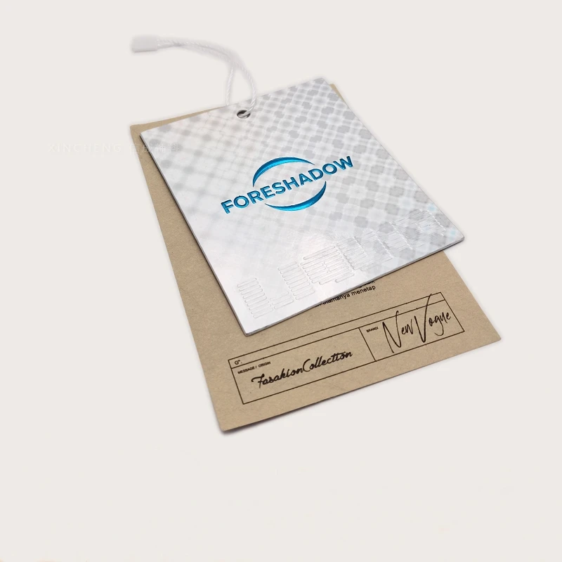 Newly designed silver denim label brand custom logo printing thickened paper card clothing hanging label clothing hanging label