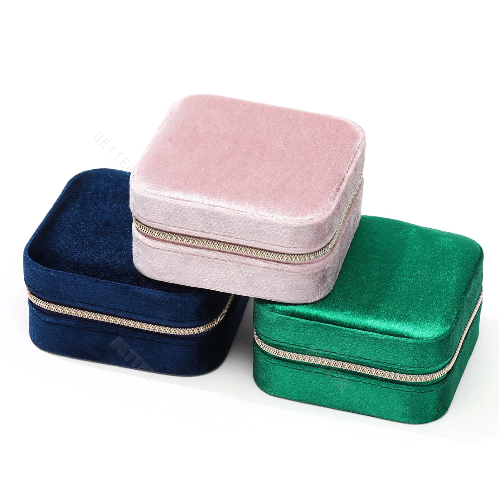 Fashion High Quality Luxury Jewelry Case Small Travelling Storage Boxes Velvet Necklace Ring Earring Package