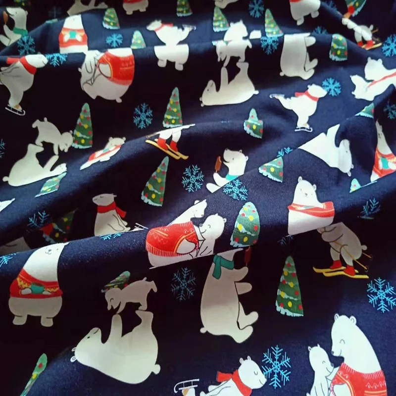 Custom Printed Christmas Bear Cotton Jersey Knitted Spandex Fabric For Kids Clothing