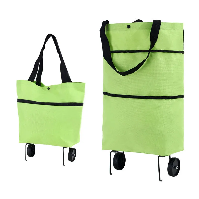 Hot sale smart folding pull cart trolley bag double basket shopping cart