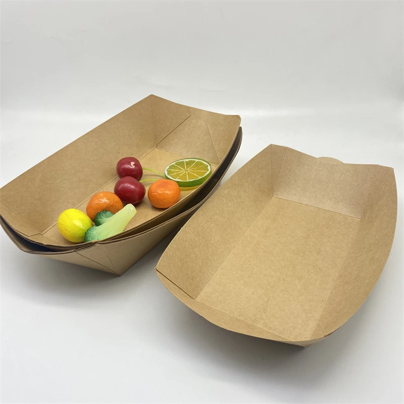 Disposable White and Brown Kraft Paper Food Tray/ French Fires Boat/ Fast Food Snack Tray