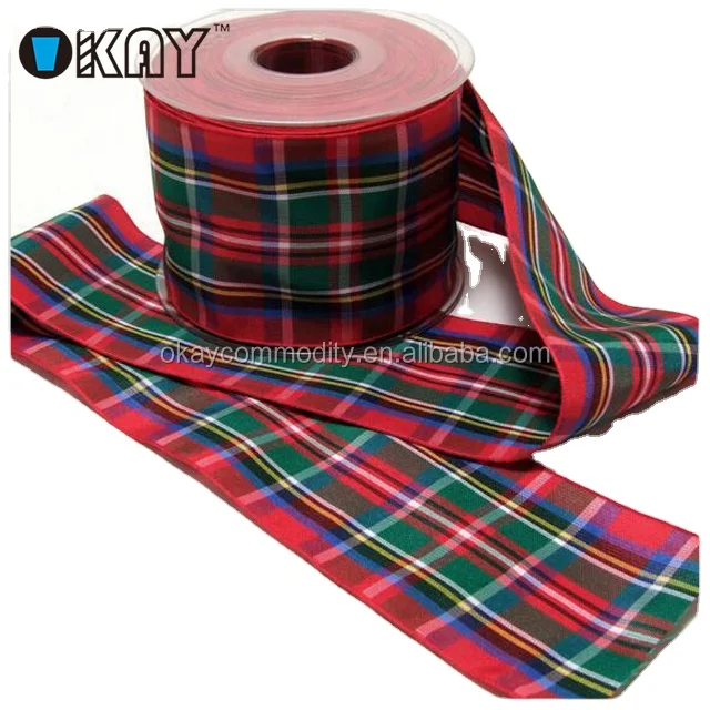 OKAY Factory Custom 1 INCH Woven Classic  Royal Stewart Tartan Craft Ribbon for Gift Wrapping, tartan ribbon