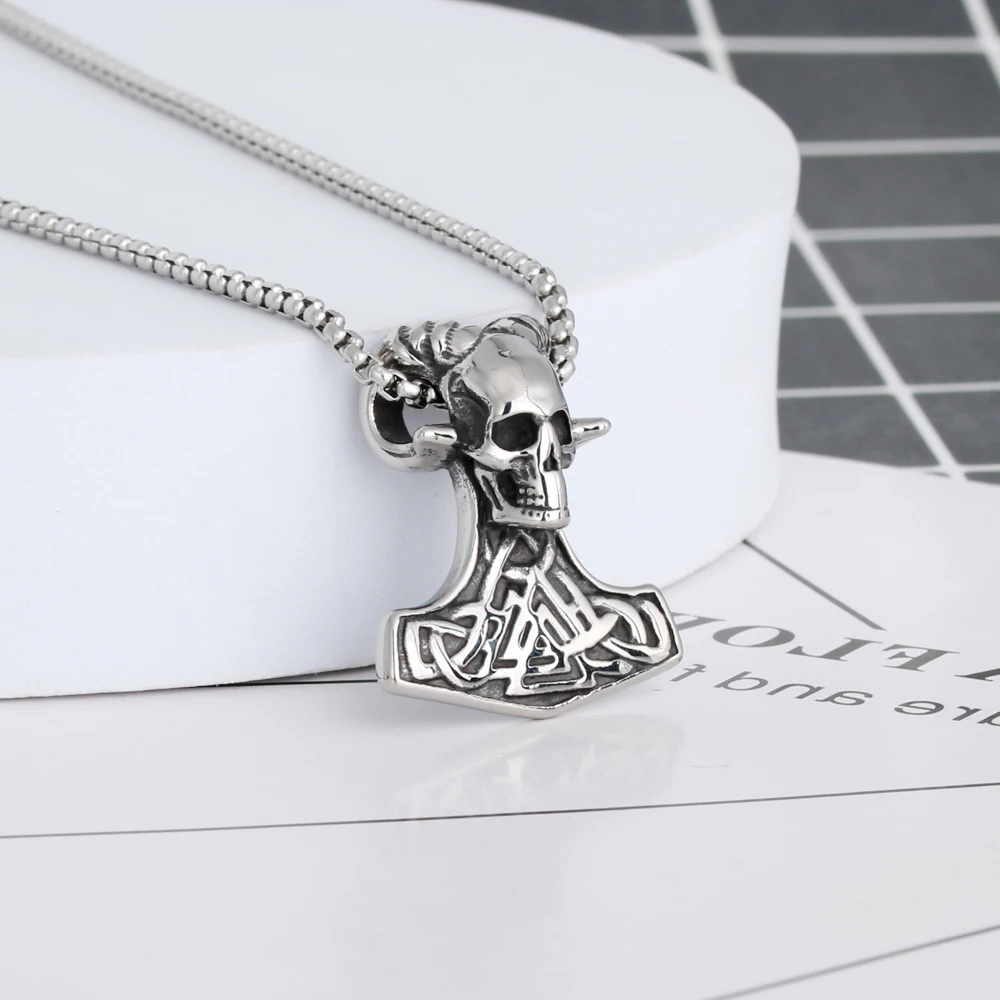 Hip Hop Jewelry Stainless Steel Demon Sheep Goat Head Skull Pendant Viking Valknut Irish Knot Thor Hammer Pendant