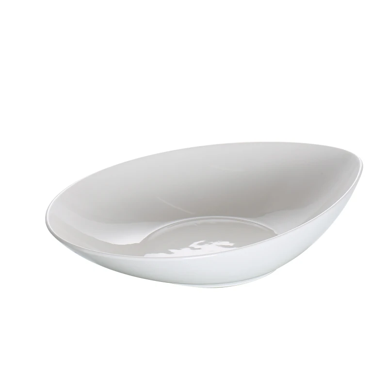 Hot Selling Home Restaurant Used Plain White Big Porcelain Ceramic Large Breakfast Oval Salad Bowl