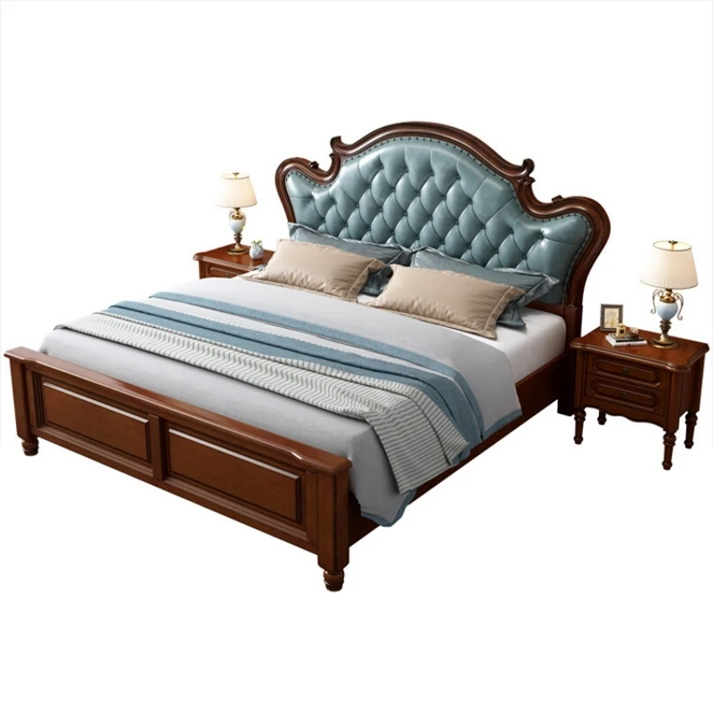 Customized American all -solid wood Antique and soft King bed Bedroom furniture set