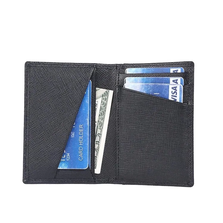 High Quality Ultra Slim Mens Gift Wallet Card Holder Vegan Saffiano Genuine Leather RFID Card Holder Wallet