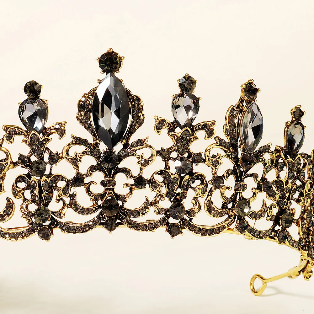 Exquisite Vintage Headpiece Black Rhinestone Hollow Crown Bridal Wedding Jewelry Tiaras