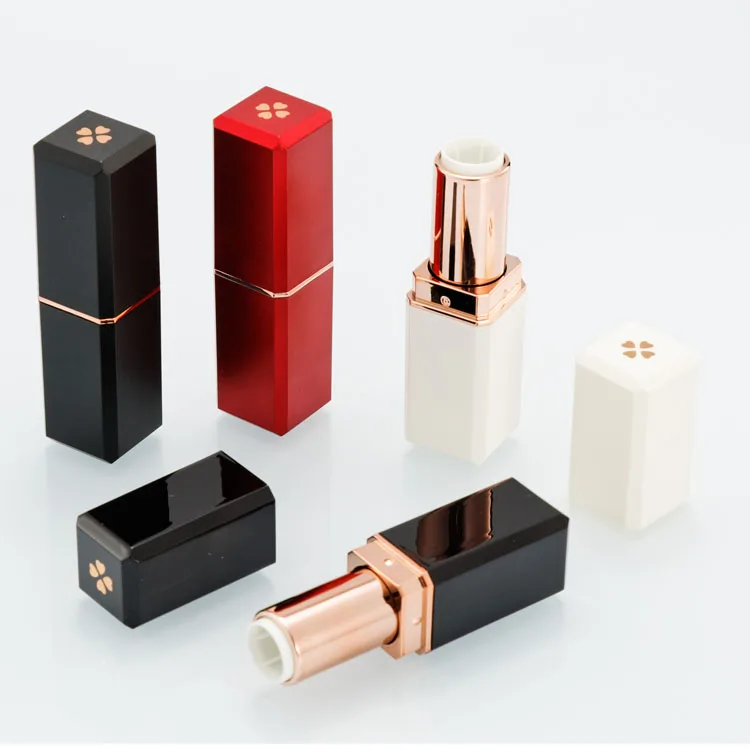 
In stock supply square pink lip balm container fashion 12.1mm matte red/black/pink/white empty lipstick tubes 