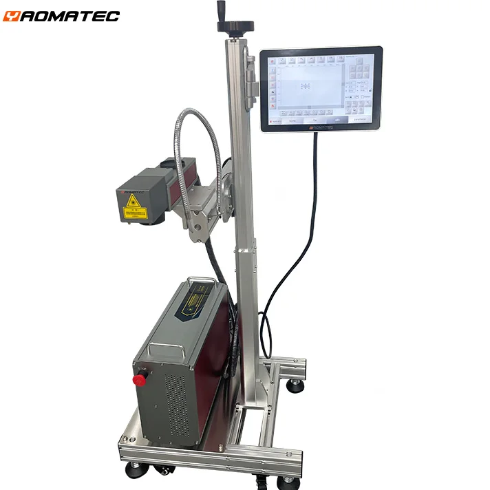 Yaomatec online flying fiber laser engraving printer machine 30w can mark on fast moving items especially for metal , plastic