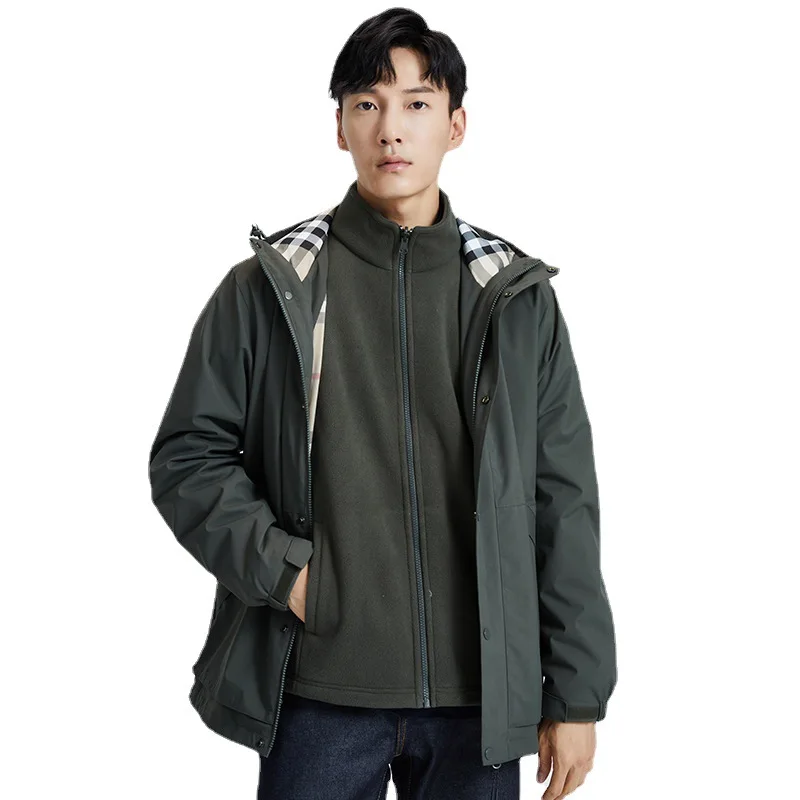 Army Green Men Hiking Jacket Waterproof Anti-static Outdoor Wear 3-in-1 Jackets Winter Hiking Clothing