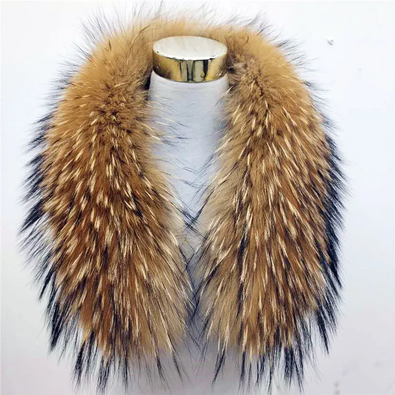 
Real Raccoon Fur Women Scarves Winter Coat Female Neck Long Warm Genuine 100% Natural Jacket Fur Collar 