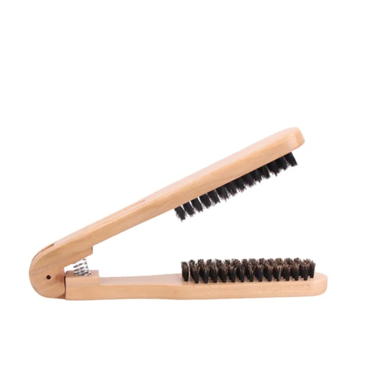 Hair Hairdressing Bamboo Clamp Straightening Double Brush V Shape wood handle  Comb
