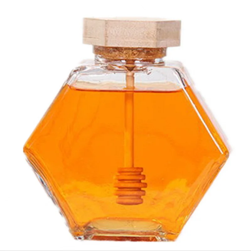 china manufacturers wholesale import wood lids 500 ml hexagonal honey glass containers jars with lids