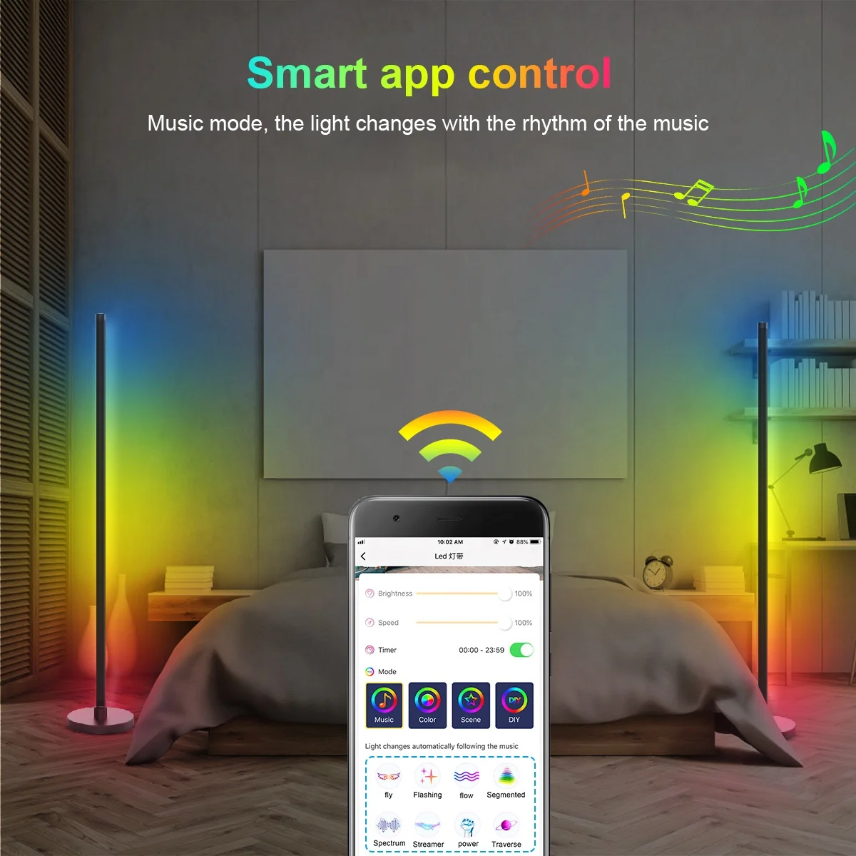 Smart Wifi Blue tooth Nordic Modern Decorative 140cm Remote Controlled LED Light RGB Floor Lamp For Living Room