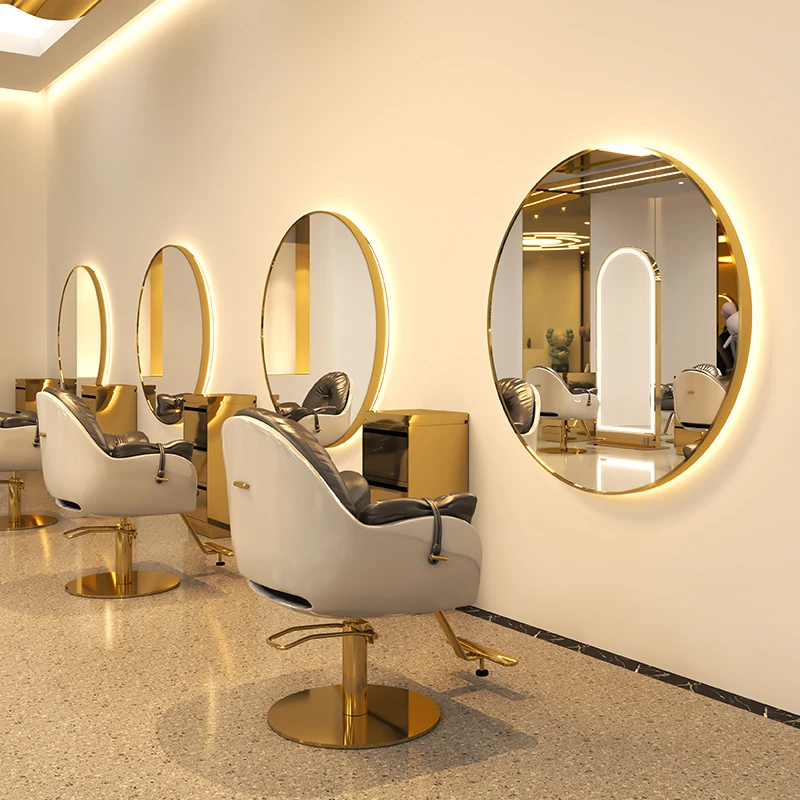 Net Red Barber Shop Mirror Table Hairdresser Mirror Simple Beauty Mirror With Lamp