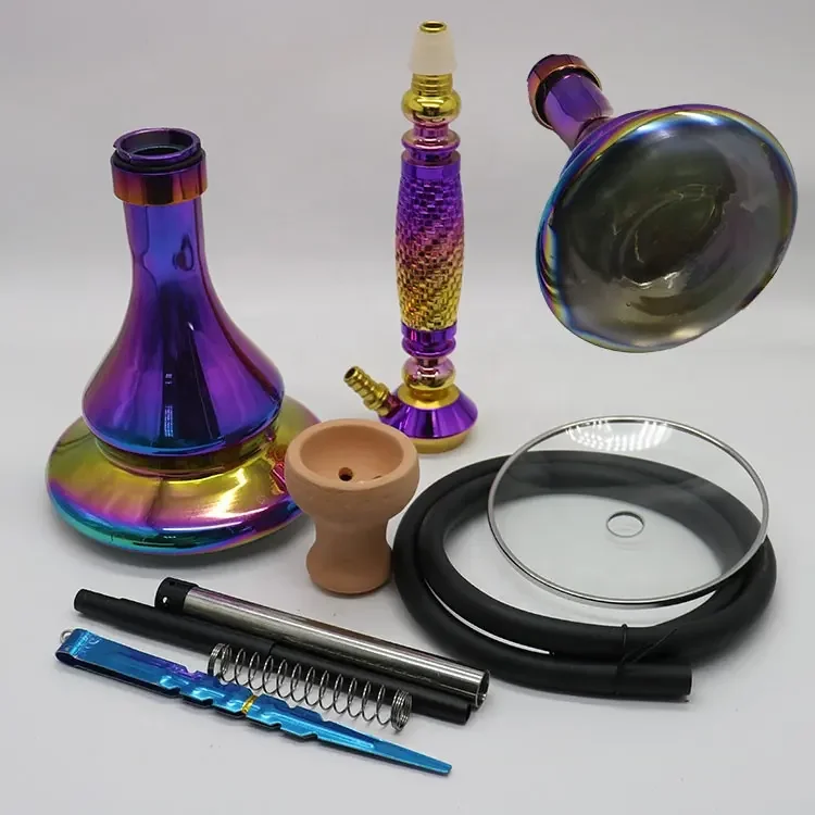 2023 New fashion rainbow aluminum glass tobacco arab hookah  for bar party smoking accessories