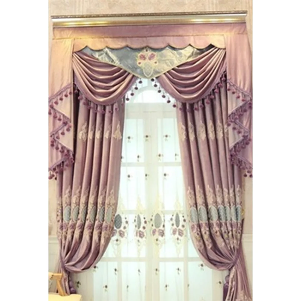 Classic European Luxury Valance Tassel Design Blackout Floral High Quality Embroidered Curtains For The Living Room