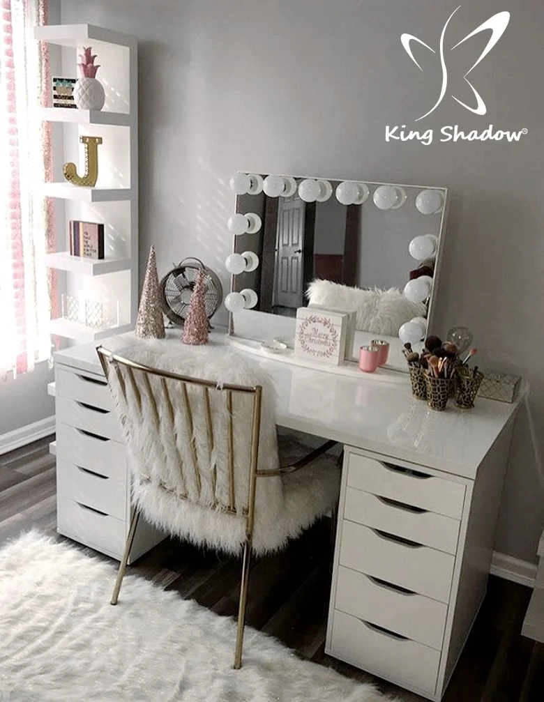 Зеркало для макияжа King Shadow стеклянный столик с лампочками