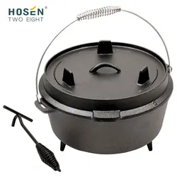Durable Pre-seasoned Multi 2 In 1 Cooker Pot And Pan Outdoor Camping Dutch Oven Cast Iron Fry Pan Non Stick Cookware