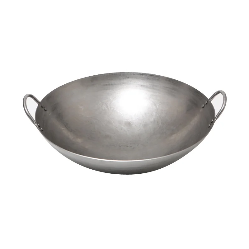 Chinese  Non-stick Seasoned Cast Iron Wok With Two Handles Carbon Steel Wok