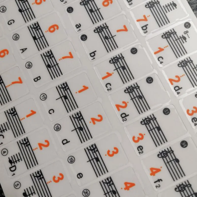 Transparent Piano Keyboard Stickers 49/54/61/88 Key Detachable Music Decal Notes Electronic Piano Spectrum Sticker