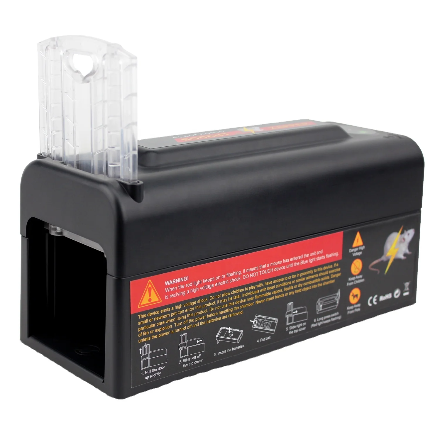 GH-190D высоковольтный ударный Электрический убийца грызунов с перезаряжаемой батареей, Электронная ловушка для крыс, безопасная ловушка для мыши в помещении и на открытом воздухе