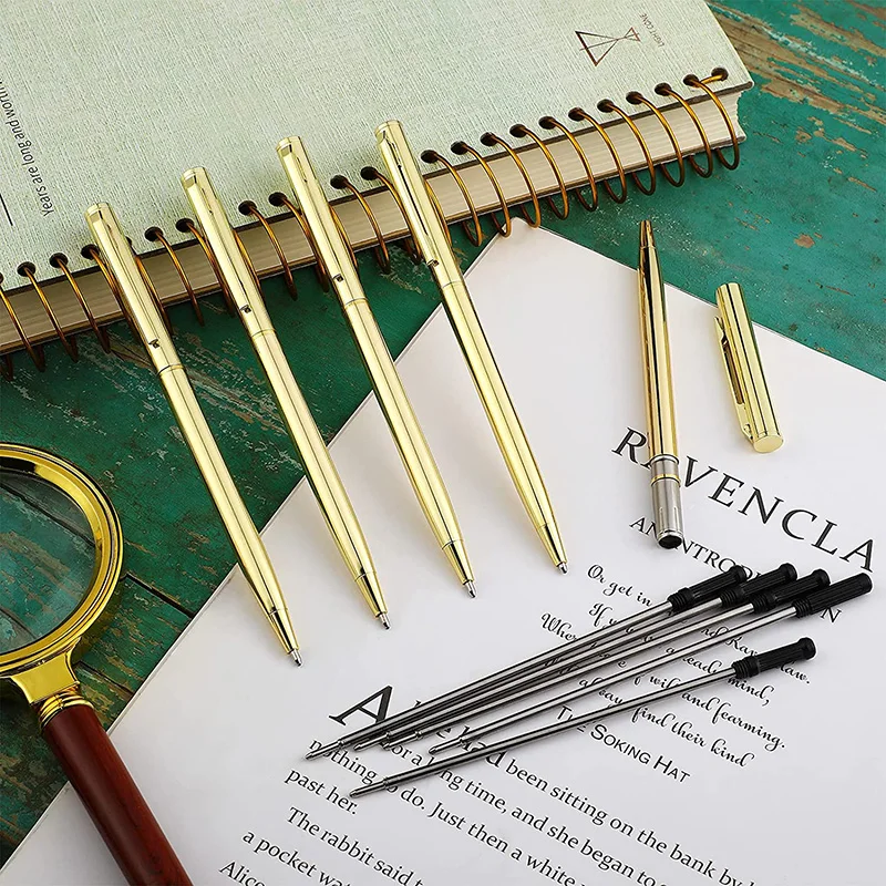 Free sample metal pen custom logo ballpoint pen thin twist smooth writing electroplating gold rose gold pens promotional