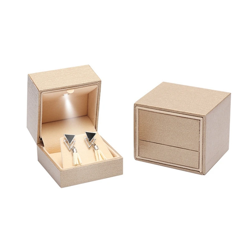 Luxury OEM Store Jewelry Ring Gift Box Packaging Small Custom LOGO Light LED Slide Jewelry Boxes