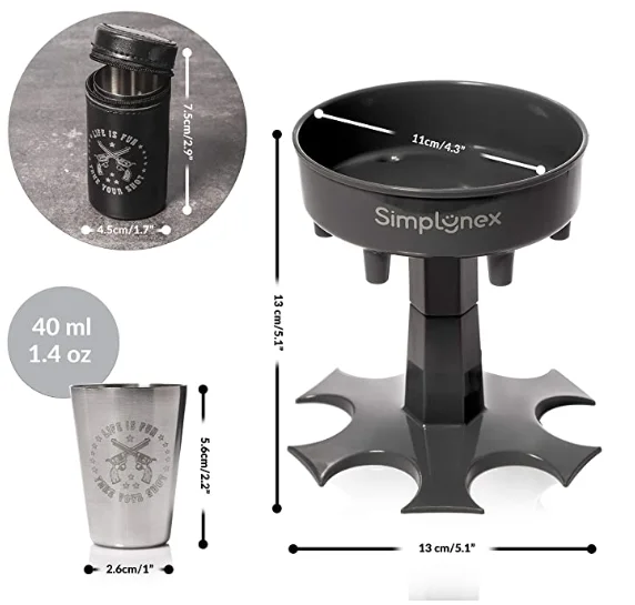 6 Glass dispensers and brackets with 6 stainless steel wine glasses in a convenient box
