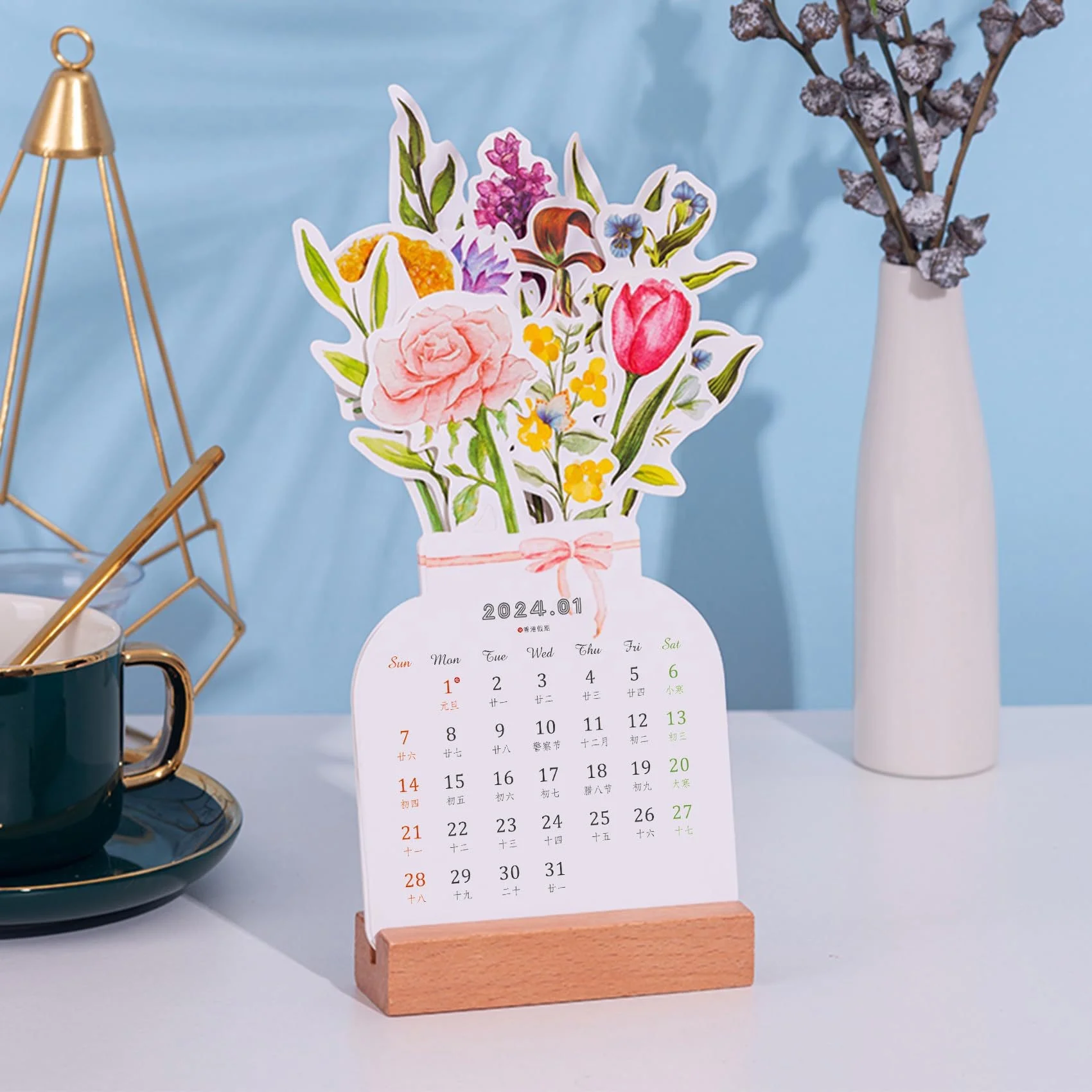 Copllent 2024 Wooden Desk Calendar Cute Creative Making Decorative Desk Calendar
