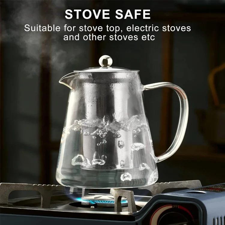 Glass Borosilicate Clear Tea Kettle Teapot with Removable Stainless Steel Infuser