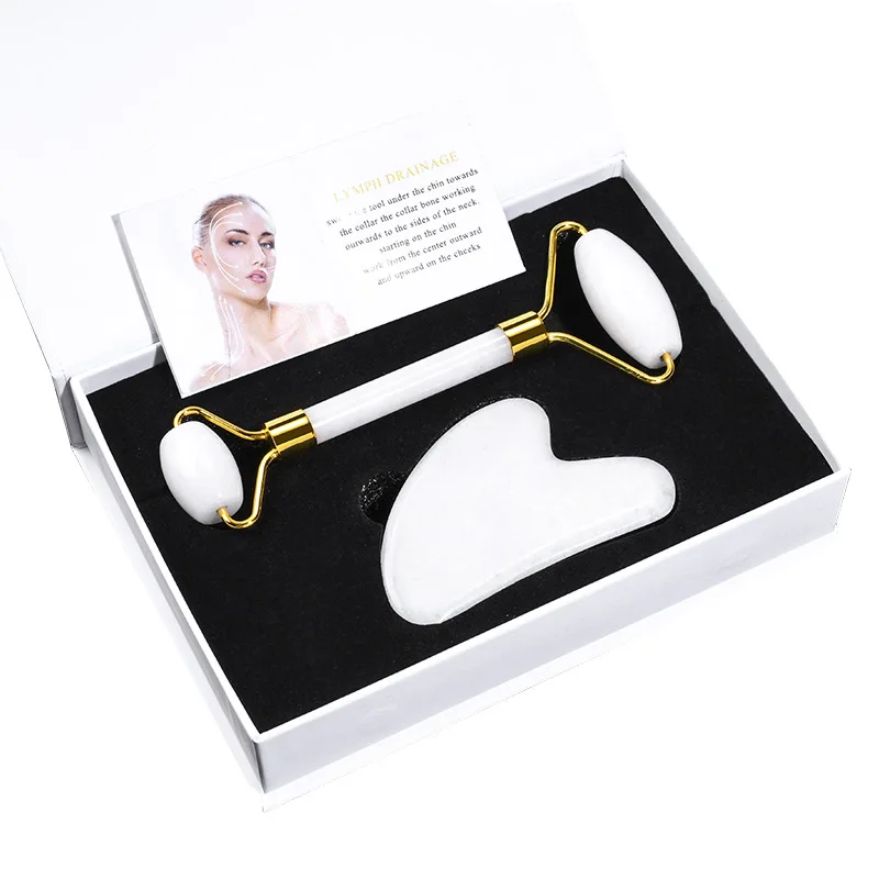 Wholesale High Quality White Jade Roller gua sha Facial jade roller set for skincare