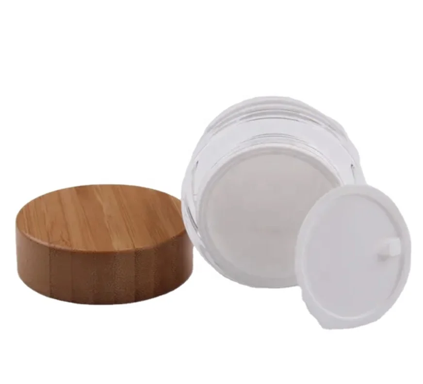 Factory price wholesale 50g bamboo lid frosted skincare cream acrylic jars cosmetic