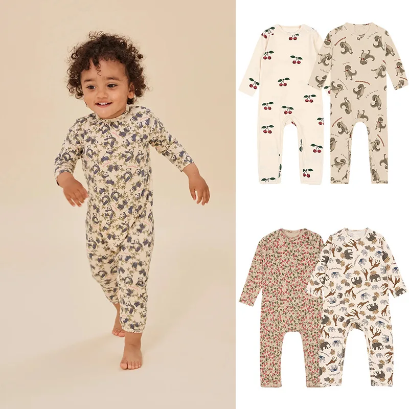 2024 Wholesale Cartoon Print Long Sleeve New Born Baby Rompers Jumpsuit
