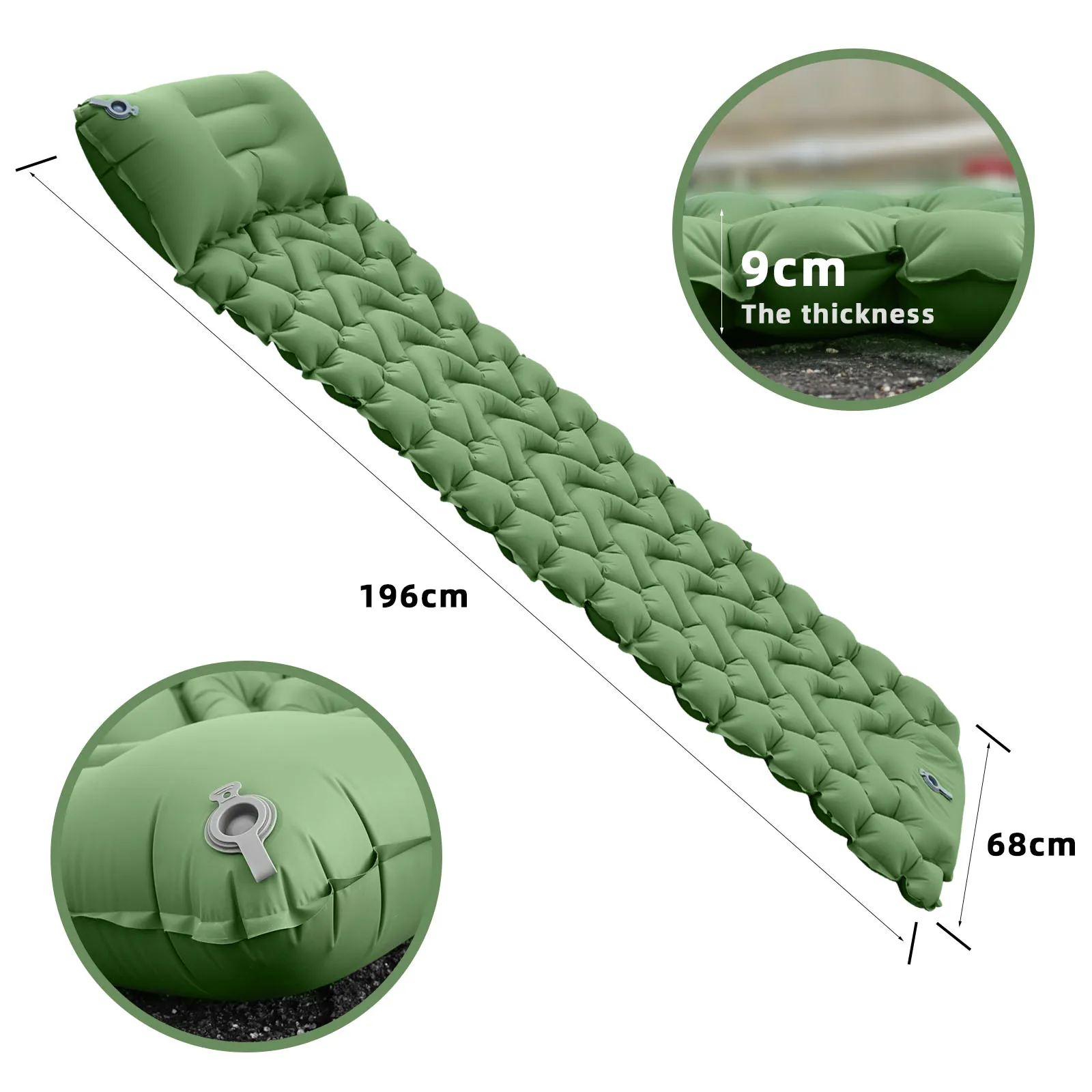 Hot Sale Outdoor 10CM Self inflating Camping Air Mat Foot Pump Press Waterproof Insulated Ultralight Sleeping Pad with Pillow