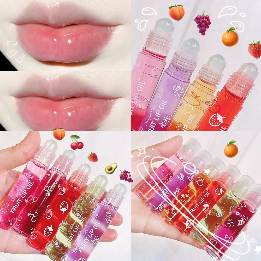 Fresh Fruit Roll-on Lip Balm Lip Makeup Primer Moisturizing Clear Transparent Oil Long Lasting Hydrating Lip Gloss
